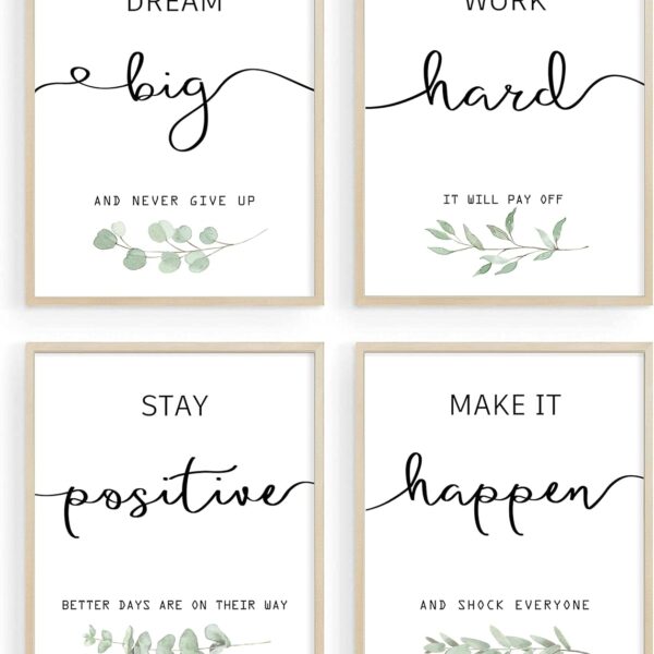 Inspirational Wall Art Office Decor, Motivational UNFRAMED Wall Art Prints for Bedroom,Living Room,Office,Classroom, Set of 4, 8"x10"