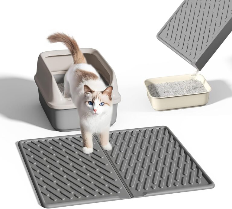 Pieviev Cat Litter Box Mat, 24"x 17" EVA Scratch Resistant Litter Trapping Mat, Easy Clean for Scatter Control, Soft on Kitty Paws, Waterproof & Urine Proof for Indoor Use, Gray