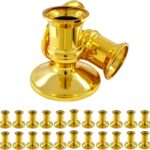 Waziaqoc 24Pcs Gold Taper Candle Holders, Plastic Candlestick Holders Only for Flameless LED Candle Decorative Pillar Candle Holder for Christmas Wedding Anniversary Dinner Party