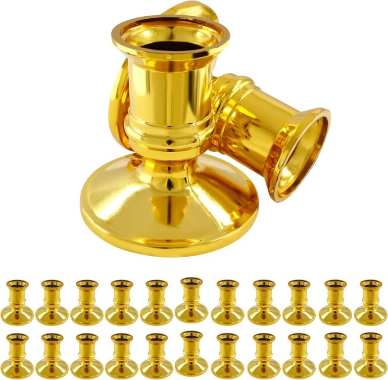 Waziaqoc 24Pcs Gold Taper Candle Holders, Plastic Candlestick Holders Only for Flameless LED Candle Decorative Pillar Candle Holder for Christmas Wedding Anniversary Dinner Party