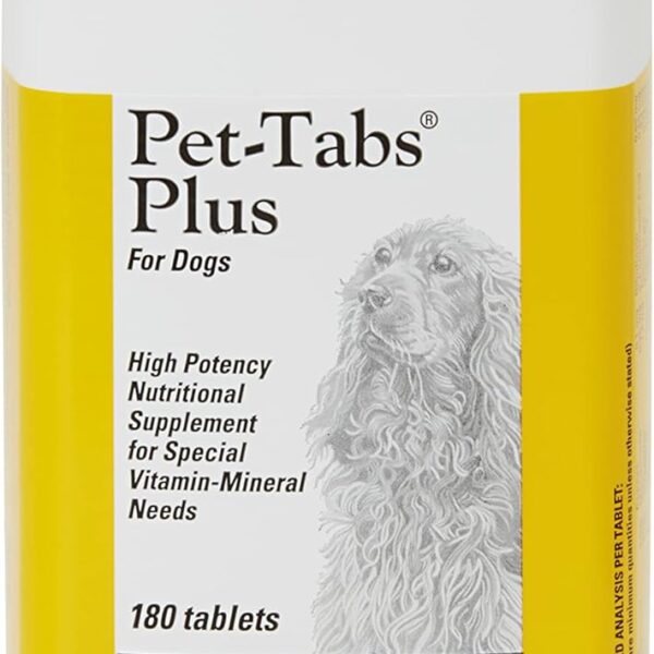 Pet-Tabs Plus Multivitamin and Mineral Supplement for Dogs with Special Nutritional Needs, Chewable Tablet, 180 Count Bottle