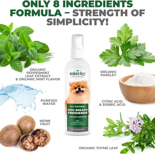 2-in-1 Dog Breath Freshener Spray & Water Additive - 8 oz Large - Natural Ingredients Dog Dental Care That Helps Avoid Bad Breath, Plaque, Tartar. Dog Teeth Cleaning, Fresh Breath with No Brushing