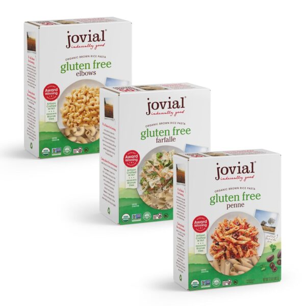 Jovial Brown Rice Farfalle, Penne, & Elbows Pasta - Whole Grain Organic Pasta, Gluten Free, Dairy Free, Made in Italy - 12 Oz, 3 Pack Variety