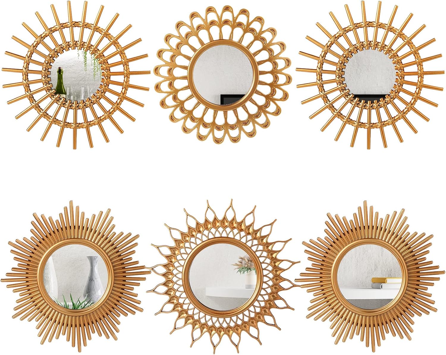 Namalu 6 Pcs Sunburst Mirror for Wall Decor, Small Circle Sun Decorative Mirror Hanging for Art Entryway Home Decor Bathroom Bedroom Living Room(Classic,Gold) Namalu 6 Pcs Sunburst Mirror for Wall Decor, Small Circle Sun Decorative Mirror Hanging for Art Entryway Home Decor Bathroom Bedroom Living Room(Classic,Gold)