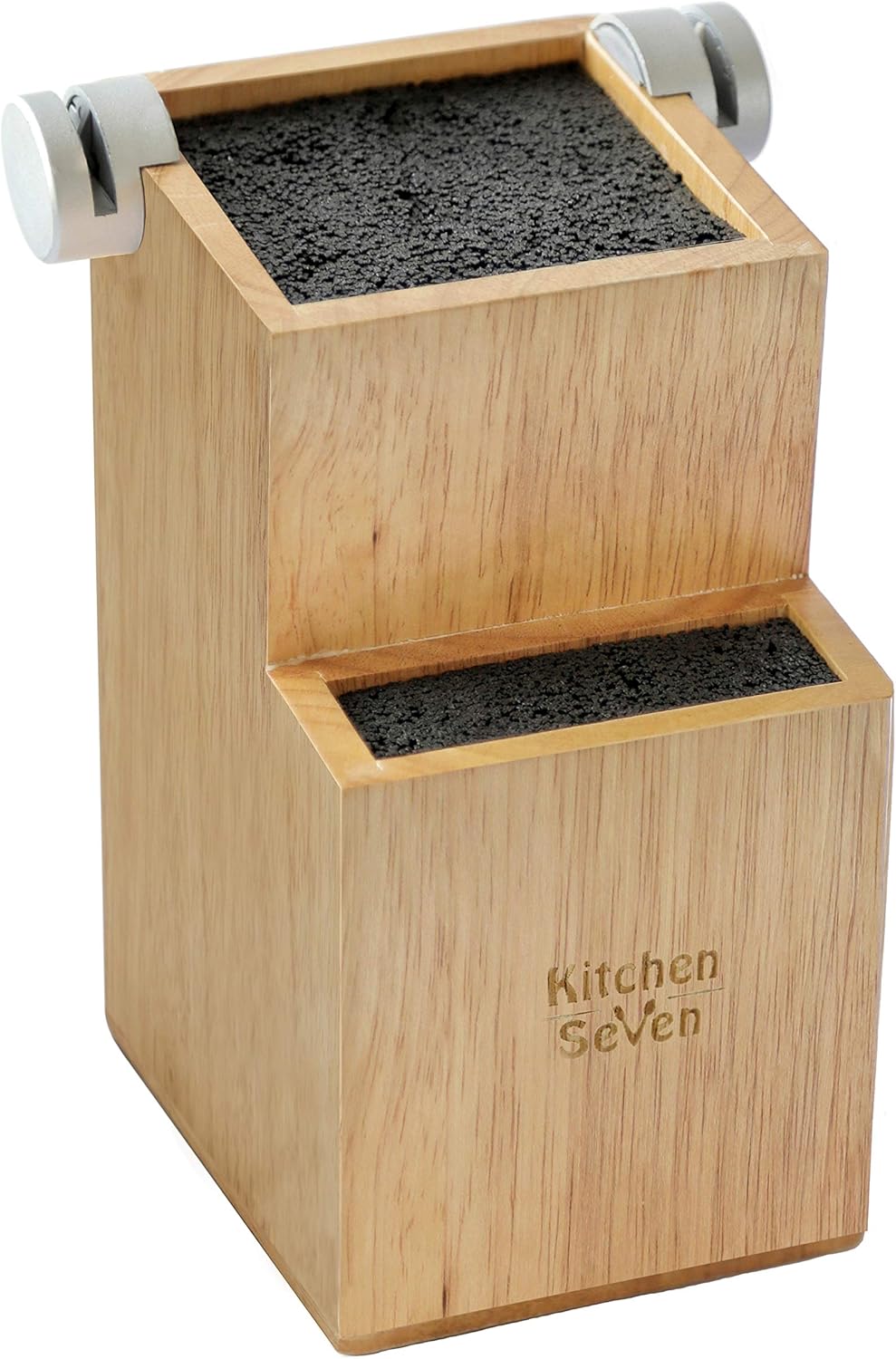 Bamboo Universal Knife Block - Knife Holder with 2 Built-In Knife Sharpeners - 2-Tiered Modern Knife Storage Up to 16 Large and Small Knives Easy Clean Wooden Knife Organizer by Kitchen Seven Bamboo Universal Knife Block - Knife Holder with 2 Built-In Knife Sharpeners - 2-Tiered Modern Knife Storage Up to 16 Large and Small Knives Easy Clean Wooden Knife Organizer by Kitchen Seven