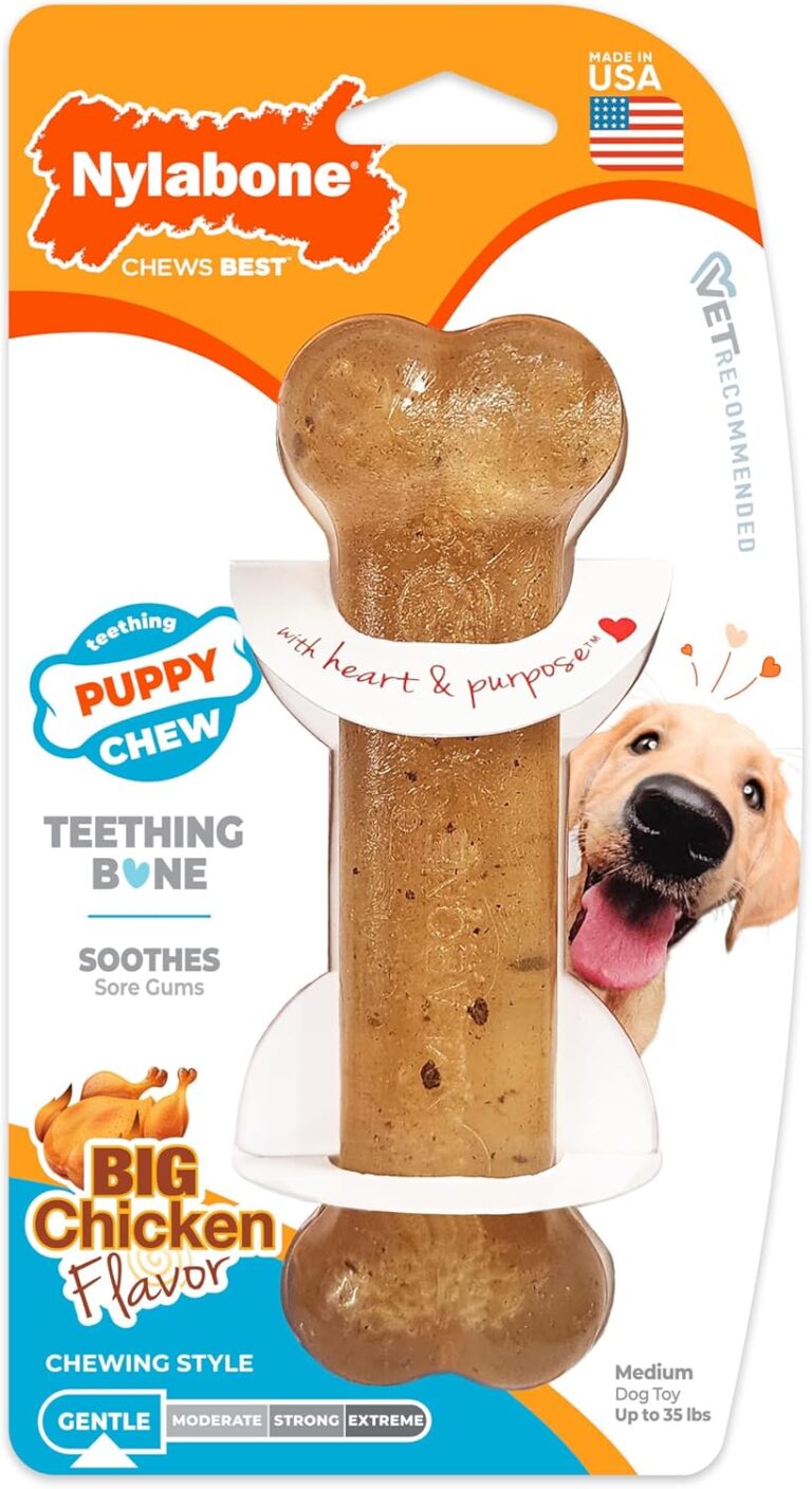 Nylabone Puppy Chew Teething Bone, Toys for Teething Puppies, Chicken Flavor, Medium, Up to 35 Ibs, 1 Count