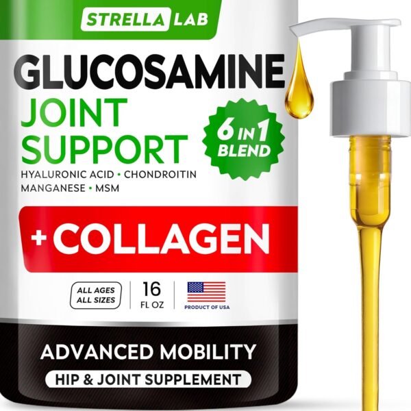 STRELLALAB Liquid Glucosamine for Dogs w/Collagen (16 OZ) - All-Natural Hip & Joint Supplement, Glucosamine Chondroitin for Dogs, MSM & Collagen for Dogs Mobility, Joint Pain Relief for Small & Large