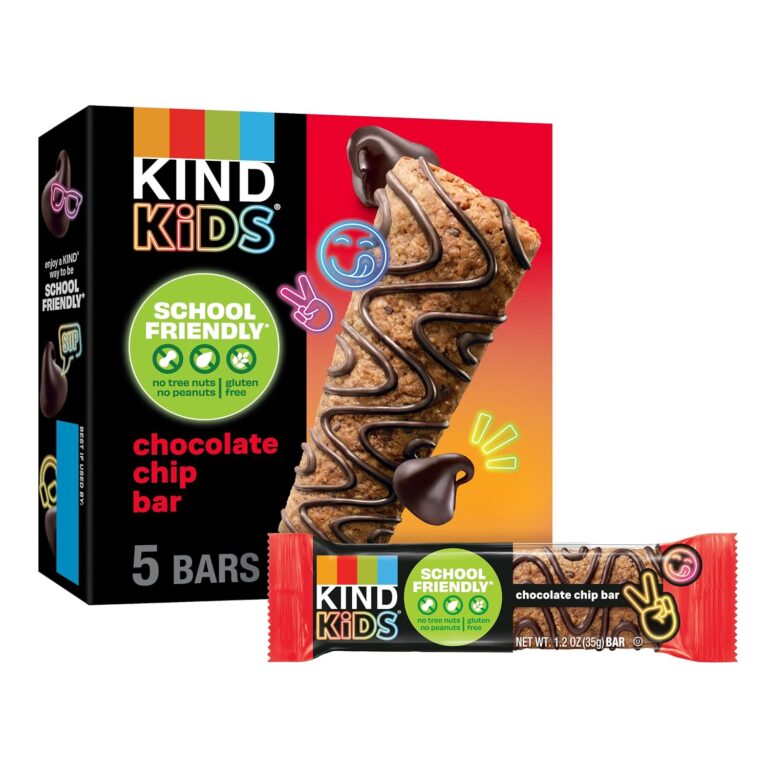 KIND Kids Snacks, Chocolate Chip Bar, Tree Nut and Peanut Free, Gluten Free, Whole Grains and Oats, 5g Protein, 5 Count