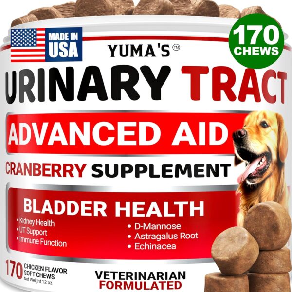 Dog UTI Chews - 170 Treats - Cranberry Supplement for Dogs - Bladder Control - Digestion & Immune Support - Urinary Tract Health - Multivitamin - Vitamins and Supplements - Made in USA