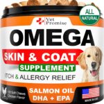 Omega 3 for Dogs - Skin and Coat Supplement - Fish Oil for Dogs Chews - Allergy and Itch Relief - Anti Shedding Supplement - Dry Skin Treatment - Salmon Oil - Made in USA - 120 Soft Treats