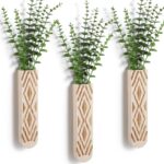 3 Pack Wood Wall Planter, Boho Wall Art for Entryway and Bathroom Decor, Modern Farmhouse Decor, Wall Decor Vase for Holding Fake Plants and Dried Flowers