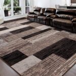 FlyDOIT Modern Geometric Patchwork Area Rug, 5x8 Chocolate Large Rugs for Living Room, Rockwood Collection Indoor Rugs for Bedroom, Throw Carpet Floor Decor for Entryway Dining Room Office Nursery