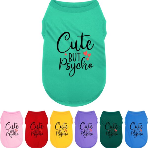 Expressive Polyester Dog Shirt Vest: Soft and Lightweight Puppy Shirt for Small and Medium Dogs, Featuring The Playful 'Cute but Psycho' Slogan Print Shirts Tank Top Turquoise S