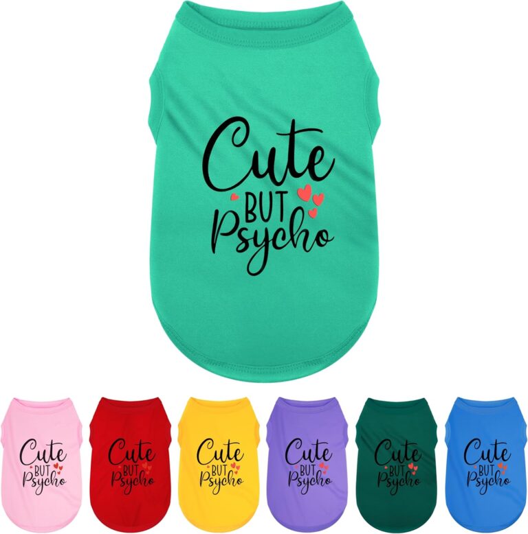 Expressive Polyester Dog Shirt Vest: Soft and Lightweight Puppy Shirt for Small and Medium Dogs, Featuring The Playful 'Cute but Psycho' Slogan Print Shirts Tank Top Turquoise S