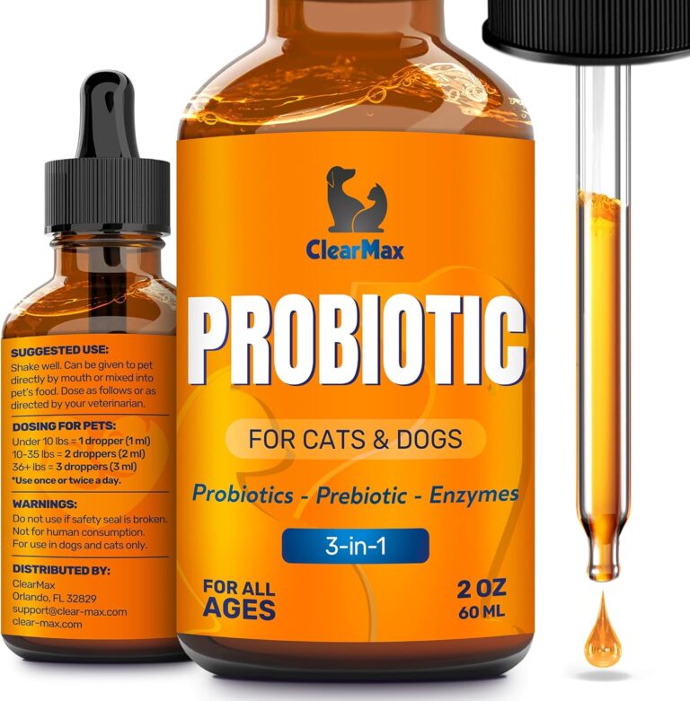 Liquid Probiotics for Dogs and Cats  6 Billion CFU Pet Digestive Support  Dog Probiotics with Enzymes  Cat Probiotic Supplement  2-oz Bottle