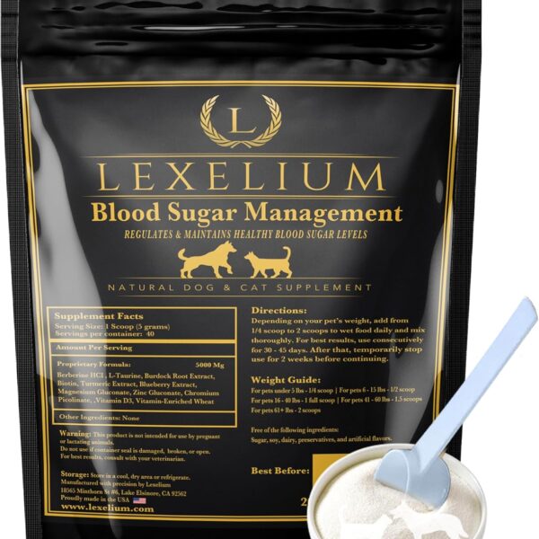 Blood Sugar Management for Diabetic Dogs and Cats- Vet-Formulated Powder Formula -Supports & Regulates Healthy Blood Sugar Levels- Supplements Insulin Sensititivity & Glucose- Made in The USA -200g