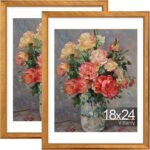 Vittanly 18x24 Picture Frames Set of 2, Ornate Vintage Photo Frame for Wall Mount, Display 16x20 Pictures with Mat or 18x24 without Mat, Rustic Gold