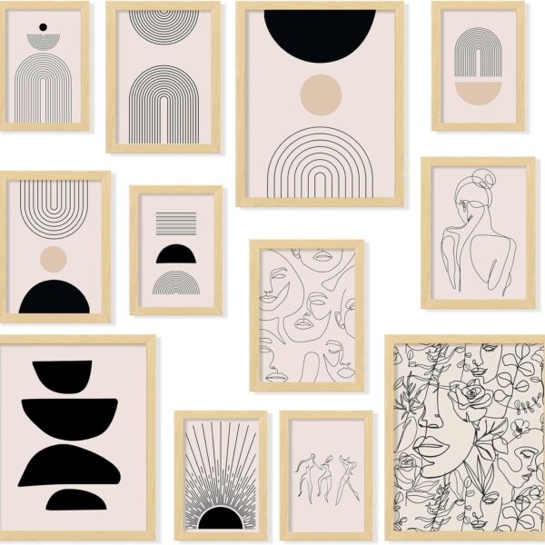 97 Decor Abstract Wall Art Prints - Boho Abstract Art Wall Decor, Neutral Geometric Minimalist Wall Art, Black Beige Line Art Boho Posters, Mid Century Modern Gallery Picture for Bedroom (UNFRAMED)