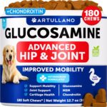 Glucosamine for Dogs - Hip and Joint Supplement for Dogs with Arthritis - Chews with Chondroitin, Hemp Oil, MSM - Canine Joint Pain Relief Health - Mobility Support for Large Breeds - 180 Soft Treats
