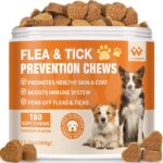 Flea and Tick Prevention for Dogs Chewables - Natural Dog Flea and Tick Treatment Chewable - Oral Flea Supplement for Dogs - Puppy Flea Support - All Breeds & Ages - 180 Soft Chews