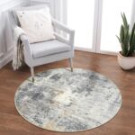 Lahome Modern Abstract Round Rug - 3Ft Small Washable Kitchen Round Area Rug Bedroom 3x3 Circle Mat, Soft Low Pile Non Slip Indoor Throw Carpet for Cabinet Bathroom Home Office, Grey