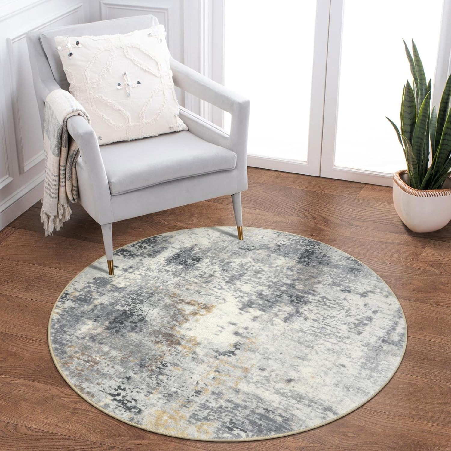 Lahome Modern Abstract Round Rug - 3Ft Small Washable Kitchen Round Area Rug Bedroom 3x3 Circle Mat, Soft Low Pile Non Slip Indoor Throw Carpet for Cabinet Bathroom Home Office, Grey Lahome Modern Abstract Round Rug - 3Ft Small Washable Kitchen Round Area Rug Bedroom 3x3 Circle Mat, Soft Low Pile Non Slip Indoor Throw Carpet for Cabinet Bathroom Home Office, Grey