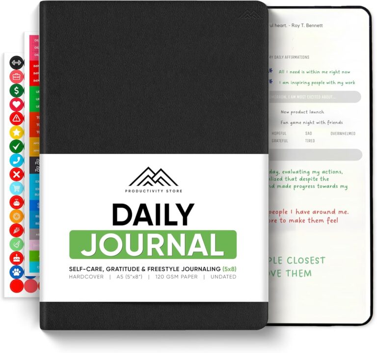 Best Daily Journal for Men & Women - Gratitude, Manifestation & Guided Journal with Prompts for Personal Growth (A5, Black) - PRODUCTIVITY STORE