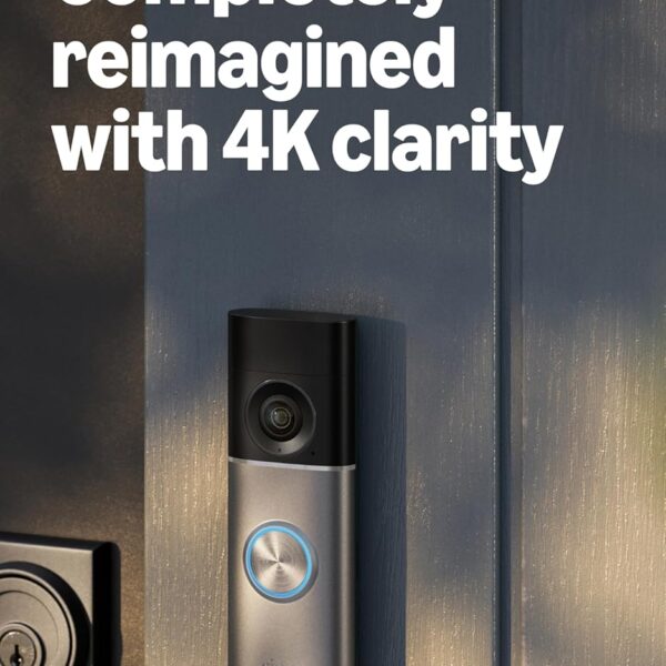 Ring Wired Doorbell Pro (newest model), Home or business security, Retinal 4K with wide-angle video, 10x Enhanced Zoom, and Low-Light Sight, Deep Silver