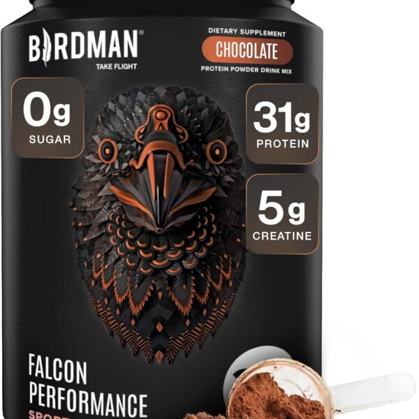 Birdman Falcon Performance Vegan Protein Powder, 31g Protein, 5g Creatine, 5g BCAA, Probiotics, Electrolytes, Pre Workout, Low Carb, Sugar Free & Dairy Free, Plant Based Chocolate Protein -19 servings