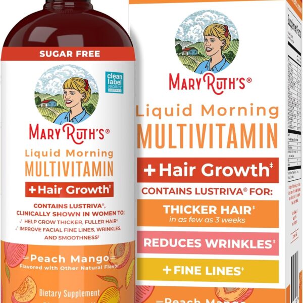 MARYRUTH'S Liquid Multivitamin+Hair Growth | Clinically Tested for Thicker Hair & Facial Wrinkles in Women | Biotin 10000mcg | Lustriva Hair Growth Supplement | Skin Care | Age 18+ | 30 Fl Oz