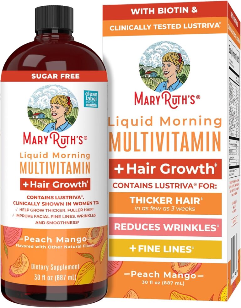 MARYRUTH'S Liquid Multivitamin+Hair Growth | Clinically Tested for Thicker Hair & Facial Wrinkles in Women | Biotin 10000mcg | Lustriva Hair Growth Supplement | Skin Care | Age 18+ | 30 Fl Oz