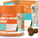 Dog Allergy Chews for Itchy Skin Relief - Seasonal Allergy and Immune Support with Colostrum, Omega 3, Probiotics, Turmeric, Zinc, Vitamins B & E - Helps with Paw Licking & Scratching - 90 Soft Chews