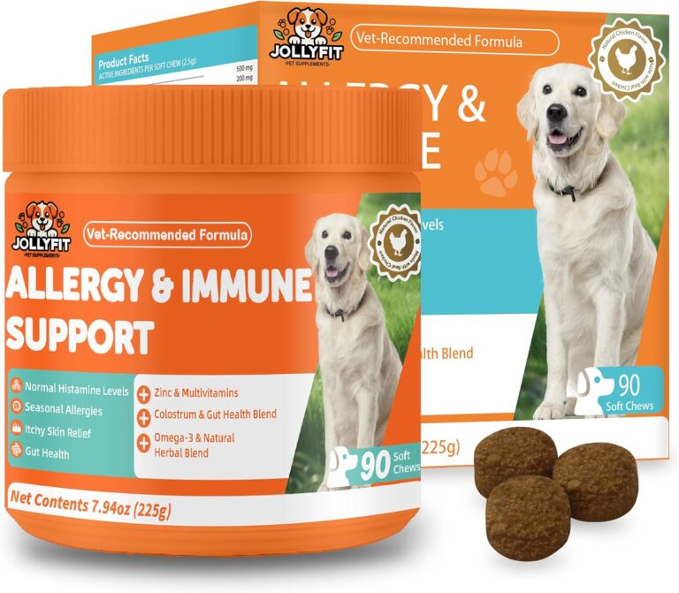Dog Allergy Chews for Itchy Skin Relief - Seasonal Allergy and Immune Support with Colostrum, Omega 3, Probiotics, Turmeric, Zinc, Vitamins B & E - Helps with Paw Licking & Scratching - 90 Soft Chews
