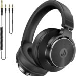 Wired Headphones Over Ear, Studio Monitor & Mixing DJ Headphones with 50mm Neodymium Drivers and 1/4 to 3.5mm Jack for Guitar AMP Podcast Piano Keyboard (Black)