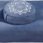 Meditation Zafu Cushion Set with Buckwheat Hulls & Memory Foam - Ergonomic Support for Yoga & Sitting - Removable Machine-Washable Luxury Velvet Cover - for Adults and Kids (Blue)