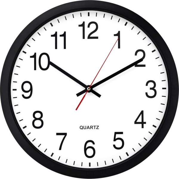 Bernhard Products Black Wall Clock Silent Non Ticking - 16 Inch Extra Large Quality Quartz Battery Operated Round Easy to Read Home/Office/Business/Kitchen/Classroom/School Clocks