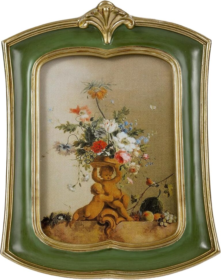 Vintage Picture Frame 4x6 Antique Ornate Photo Frame Tabletop and Wall Hanging Old-Fashioned Style, Decorative Retro Design Home Decor, Photo Gallery, Art, Green