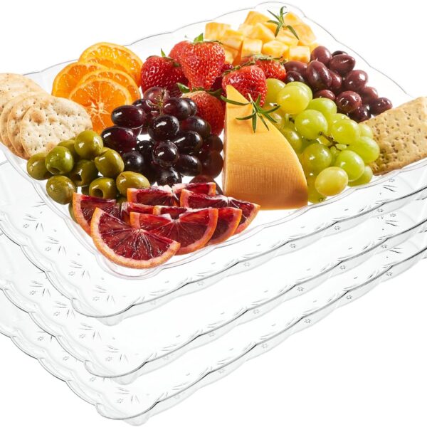 Plasticpro Plastic Serving Trays - Serving Platters Rectangle 9X13 Disposable Party Dish Includes 4 Trays
