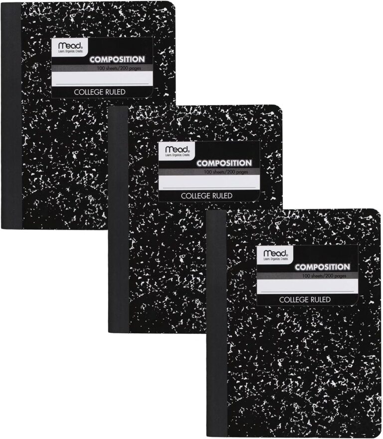 Mead Composition Notebook, 3 Pack, College Ruled Paper, 7-1/2" x 9-3/4", 100 Sheets per Comp Book, Black Marble (38111)