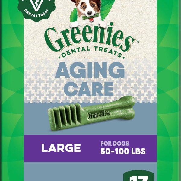 Greenies Dental Treats for Dogs, Veterinarian-Recommended Aging Care Adult Natural Dental Dog Treats, Large Size, 27 oz. Pack, 17 Count