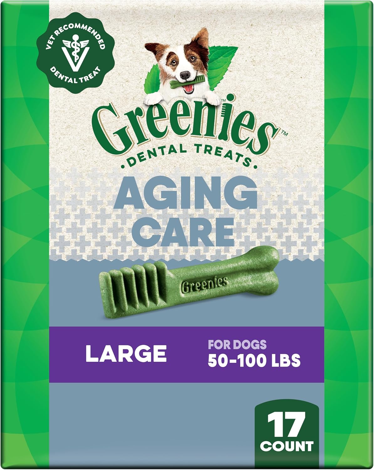Greenies Dental Treats for Dogs, Veterinarian-Recommended Aging Care Adult Natural Dental Dog Treats, Large Size, 27 oz. Pack, 17 Count Greenies Dental Treats for Dogs, Veterinarian-Recommended Aging Care Adult Natural Dental Dog Treats, Large Size, 27 oz. Pack, 17 Count