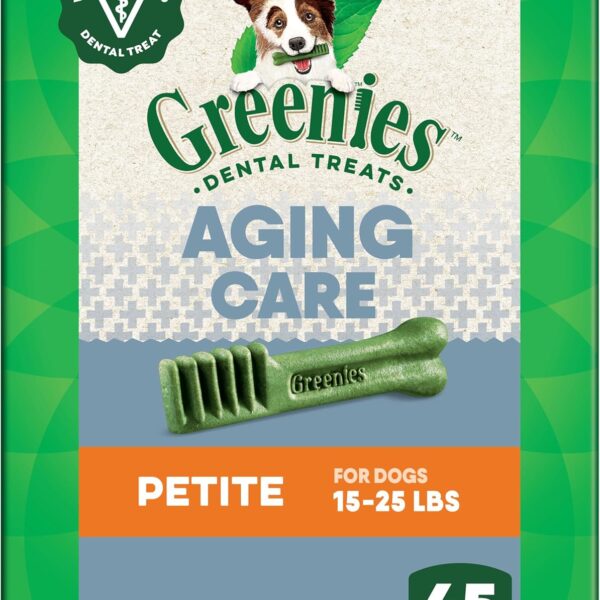 Greenies Dental Treats for Dogs, Veterinarian-Recommended Aging Care Adult Natural Dental Dog Treats, Petite Size, 27 oz. Pack, 45 Count
