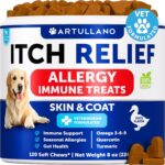 Dog Allergy Relief Chews - Itching Skin Relief for Dogs - Fish Oil - Omega 3 - Seasonal Allergies Pills - Skin & Coat, Anti Itch,Hot Spots Treatment - Canine Immune Health Supplement - 120 Soft Treats