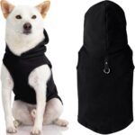 Gooby Fleece Vest Hoodie Dog Sweater - Black, Medium - Warm Pullover Dog Hoodie with O-Ring Leash for Small to Medium Dogs
