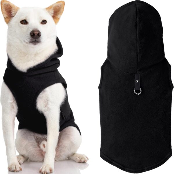 Gooby Fleece Vest Hoodie Dog Sweater - Black, Medium - Warm Pullover Dog Hoodie with O-Ring Leash for Small to Medium Dogs