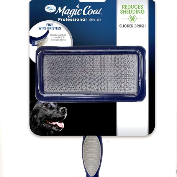 Four Paws Magic Coat Professional Series Grooming Brush for Dogs & Cats, Reduces Shedding, Stimulates Coat's Natural Oils, Ergonomic Design, Ideal for Medium, Long, Curly, and Wiry Coats