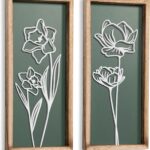 3D Floral Green Wall Art (Set of 2) Lightweight, Wooden Ready-to-Hang Boho Framed Wall Art for Bathroom, Bedroom, Living Room or Office  Premium Sage Green Farmhouse Decor  Gift-Boxed