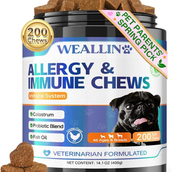Dog Allergy Relief Chews, 200 Treats Anti-Itch Allergy Soft Chews for Dogs with Probiotics & Omega 3 Fish Oil, Itchy Skin Relief, Immune Support, Paw Licking Itchy Ears & Hot Spots, Seasonal Allergies