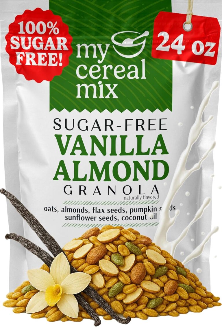 MyCerealMix Sugar Free Granola Vanilla Almond 24oz  Keto Friendly, High Fiber Diabetic Cereal, Gluten Free, Plant-Based, Monk Fruit Sweetened, Healthy Breakfast, No Sugar Added, Non-GMO