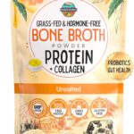 100% Grass-Fed Natural Beef Bone Broth Powder + Active Probiotics, Collagen, 15g Protein, Non-GMO, Low Sodium, Gut Health, Paleo, Keto, Gluten-Free, for Healthy Skin, Hair, Joints